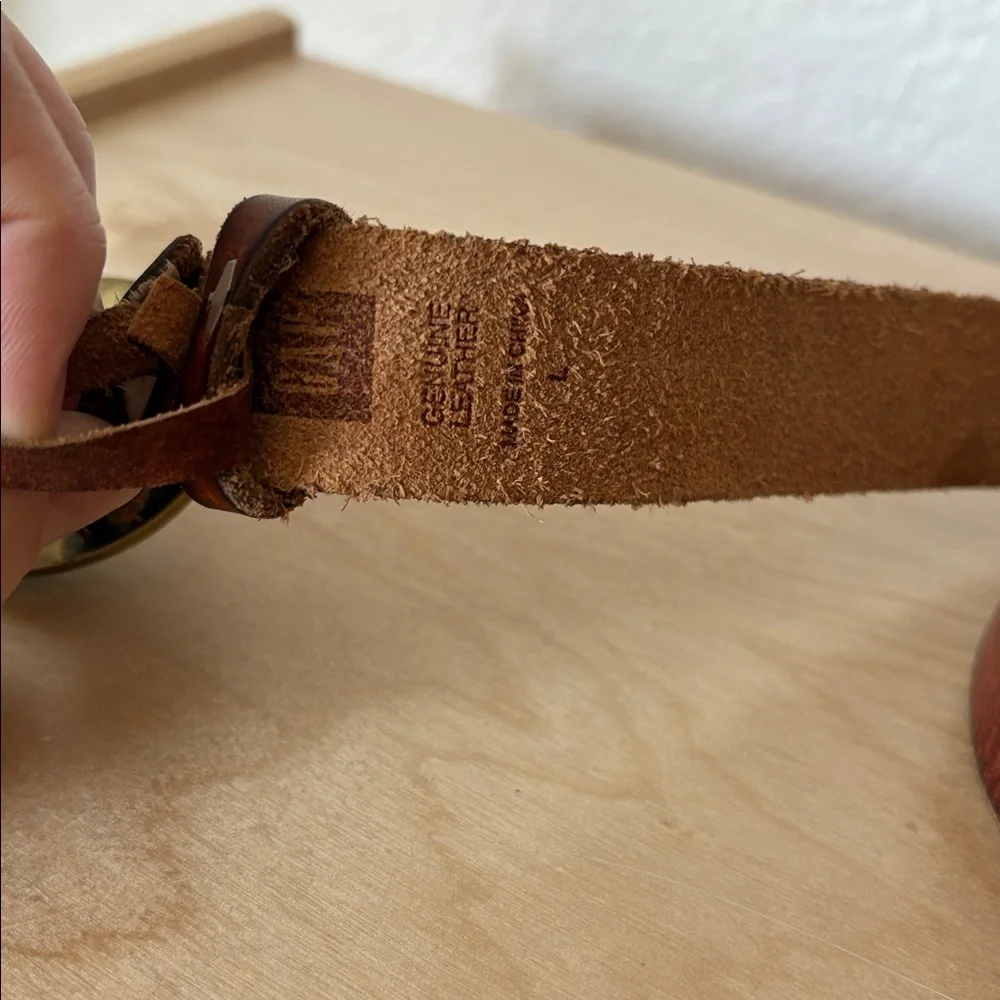 VINTAGE GAP Y2K Brown Leather Belt with Crystal Round Buckle